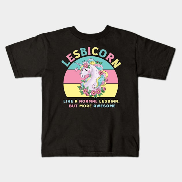 Lesbian- Lesbicorn with cute retro unicorn Design Kids T-Shirt by best-vibes-only